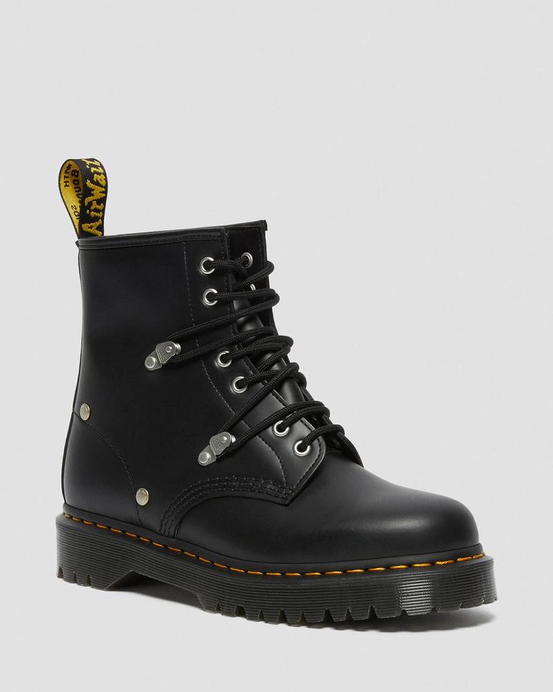 Black Men\'s Dr Martens 1460 Bex Stud Leather Lace Up Boots | CA 503RVD